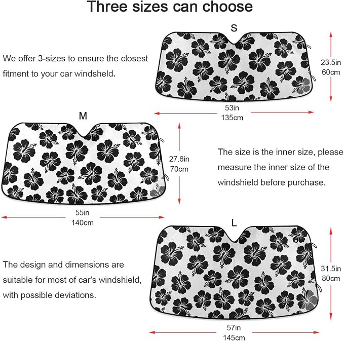 Tropical Hawaiian Hibiscus Flowers Windshield Sun Shade for Car Auto SUV Truck Foldable Front Window Sunshade Sun Visor Protector Block UV Rays Reflect Heat, 55" x 28"