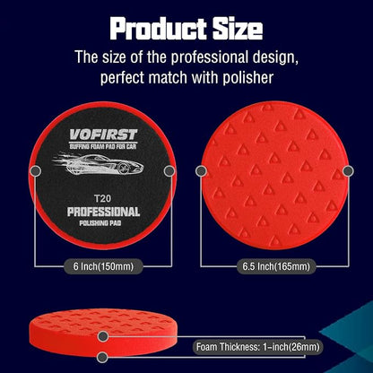 6.5 Inch Buffing Pads, 3Pcs Red Polishing Pad for 6 Inch 150mm Backing Plate - High-Density Buffing Sponge Pads for Car Buffer Boat Polisher Compounding, Polishing & Waxing