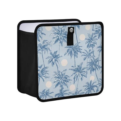 Car Trash Can Organizer Bin with Adjustable Strap for Back Front Seat Console Waterproof Leakproof Collapsible Portable 11 Inch Light Blue Palm Trees and Sun