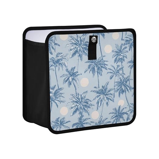 Car Trash Can Organizer Bin with Adjustable Strap for Back Front Seat Console Waterproof Leakproof Collapsible Portable 8.66 Inch Light Blue Palm Trees and Sun