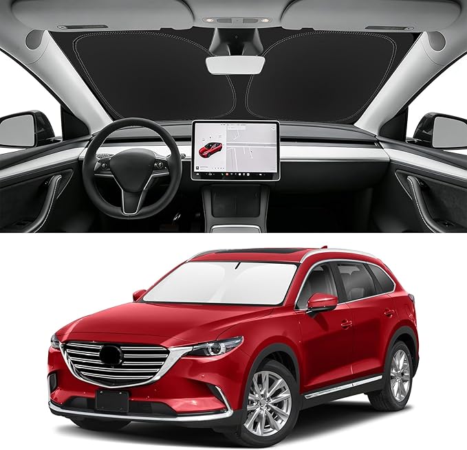 Custom Fit Windshield Sun Shade for Mazda CX9 2016-2023, Blocks UV & Heat, Front Window Sunshade Accessories, Easy Fold & Store Keep Your Car Cooler