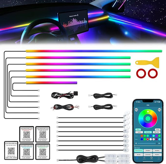 Dreamcolor Acrylic Interior Car LED Strip Light with Wireless APP, RGB 18 in 1 with 175 inches 612 LEDs Fiber Optic Strip Lights for Car, Dual Zone Symphony Neon Car Ambient Lighting