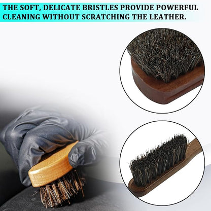 2 PCS Horse Hair Car Detailing Brush Set, Leather & Upholstery Cleaning Brush, Horse Hair Brush for Leather Universal for Car Interior Seat/Carpet, Furniture, Leather Shoes & Boots Care