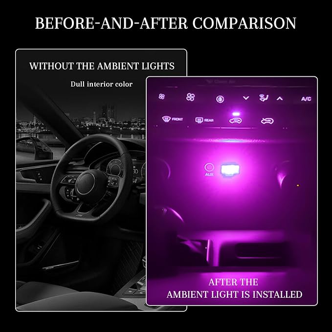 4 PCS USB LED Car Interior Atmosphere Lamp, Portable Mini Auto LED Decor Night Light, Plug-in USB Interface Ambient Lighting Kit, Universal Car Interior Accessories(Purple)