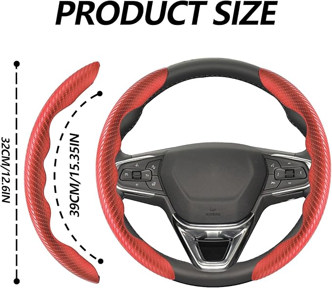 2pcs Universal Fit Carbon Fiber Steering Wheel Cover, Anti-Skid Steering Wheel Cover/Segmented Steering Wheel Protector/Car Interior Accessories (red)