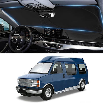 for Chevrolet Express Windshield Sun Shade Sunshade Fits 1996-2024 2025 2026 Chevy Express Cargo Van 1500, 3500, 4500, LS, LT Accessories Windshield Cover Window Shield Protector Sun Visor