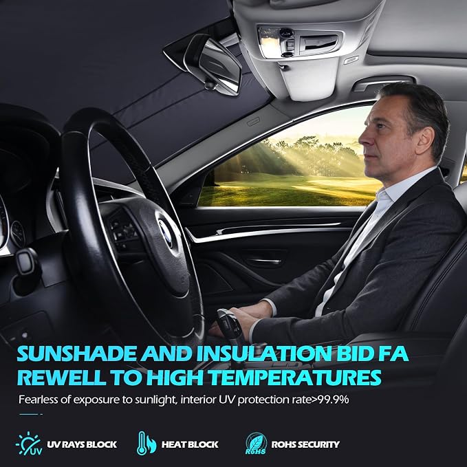 FLORICH Car Windshield Sunshade Reflective Car Sun Protection Blocks 99% Heat & Keeps Interior Cool Foldable Sun Visor Cover Universal Fits Cars, SUVs, Trucks Accessories for Summer 59"x33"