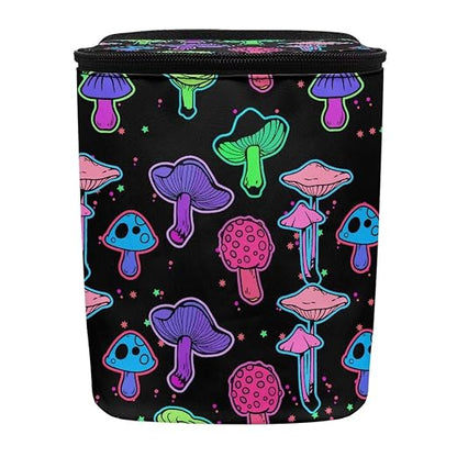 Rainbow Trippy Mushroom Print Car Trash Can with Lid and Zipper Portable Foldable Garbage Can Bag Hanging for Headrest Leakproof Organizer and Storage Bag Retro Car Interior Accessories