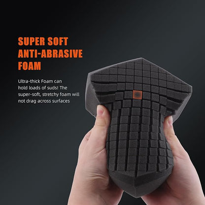 SPTA Ultra Safe Sponge, 3Pcs Car Wash Sponge Latest Foam Technology Safe for All Types of Paint and Wheel Finishes, Easy to Hold Ergonomic Grip for Wash Bucket and Rinseless Washing, Gray -MT045B3