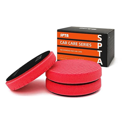 Red T10 Ultra-Fine Finishing Pad, 3Pcs 5.5 Inch Buffing Polishing Pads for 125mm Backing Plate Compound Buffing Sponge for Car Buffer Polisher Compounding, Polishing and Waxing-FPTSS5R-3