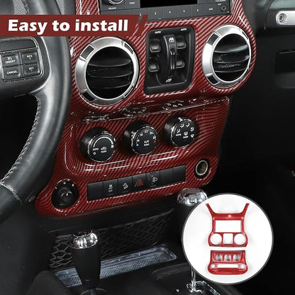 RT-TCZ for Jeep JK Red Carbon Fiber Dash Accents Radio A/C Controls Cover Trim for Jeep Wrangler JK JKU 2011-2017 ABS Interior Accessories 2pcs