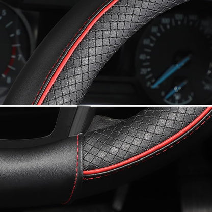 SEG Direct Steering Wheel Cover 14.5-15 inch (37-39 cm) Medium Size, Microfiber Leather, Non-Slip Comfortable Grip, Fits Cars Trucks SUVs, Black and Red