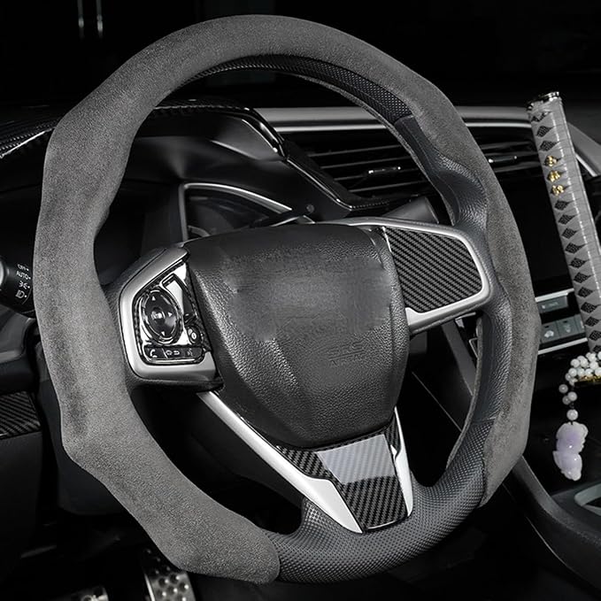 Quick Install Sporty Suede Leather Steering Wheel Cover Universal fit Any 14½" to 15" Car SUV Pickup Steering Wheel