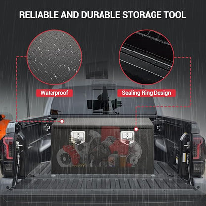 GarveeTech Underbody Truck Box,36 in Pickup Storage Box,Heavy Duty Aluminum Diamond Plate Tool Boxes with Lock and Keys,Waterproof Trailer Storage Box with T-Handle Latch for Truck,Van,Trailer，Black