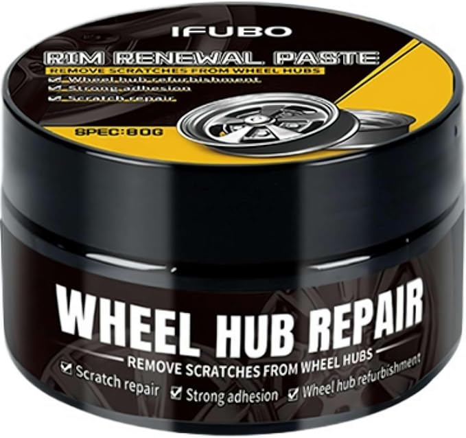 Car Wheel Scratch Repair Polish – 80g Hub Polishing Paste with Sponge, Removes Scratches & Restores High-Gloss Finish