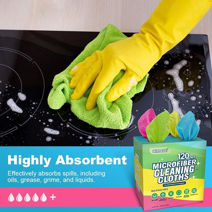 UNIMADE Microfiber Cleaning Cloth, 120 Pack Reusable Paper Towels Microfiber Towels for Cars Lint Free Shop Rags with for Home Kitchen Automotive, 11"x 9", Pink & Yellow & Green & Blue