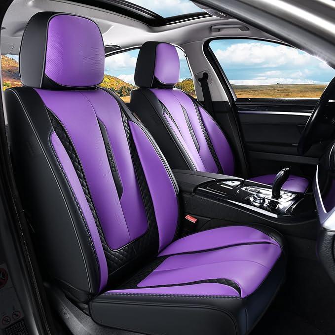 Coverado Car Seat Cover Front Seats, Purple Seat Covers Front Seats, Nappa Leather Waterproof, Car Seat Cushion, Car Seat Protector Universal Fit Most Cars