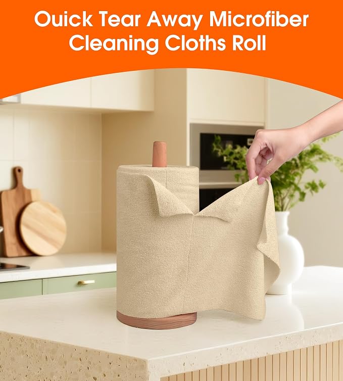 Microfiber Cleaning Cloth Roll - 100 Pack Tear Away Microfiber Paper Towels, Reusable, Washable, Scratch-Free, Kitchen Towels for Car, Home, Kitchen, Glass, Dishes (Wheat Beige)