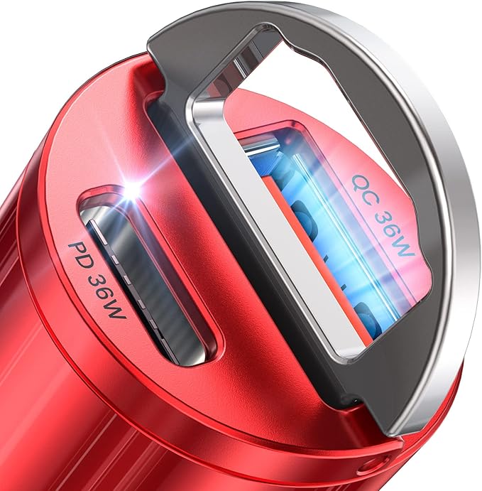 AINOPE USB C Car Charger Adapter, PD36W & QC36W Fast Charging, Mini & All Metal, Compatible with iPhone 17/16/15/14 Pro Max/13 & Samsung Smartphones, Red Kits