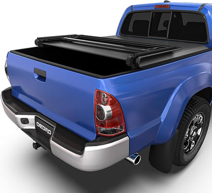 oEdRo Soft Tri-fold Truck Bed Tonneau Cover Compatible with 2005-2015 Toyota Tacoma with 5ft Bed, Fleetside with Track Rail System