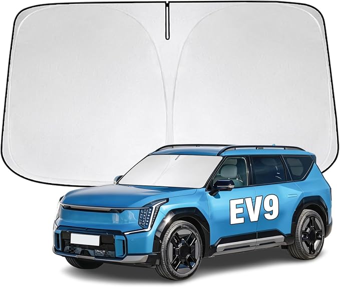 Windshield Sun Shade for Kia EV9 2024-2026 Sunshade 300T Windshield Cover Shield Protector Blocks UV Rays Custom Fit EV9 Front Window Shades Windshield Accessories Keep Cool Foldable
