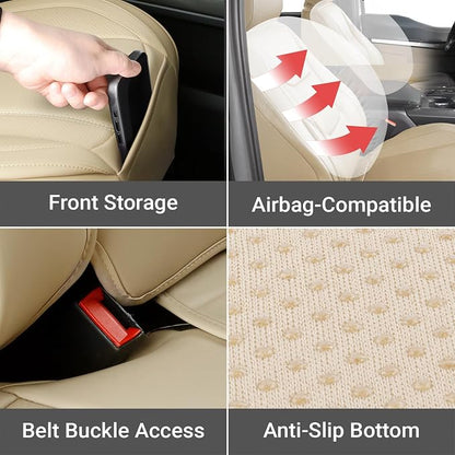 Coverland Custom Fit Car Seat Covers for SUV Compatible with [Jeep Grand Cherokee, Grand Cherokee 4xe] Premium Water Resistant Leather Non-Slip Interior Protector [Full Set Beige - Size Chart X74]