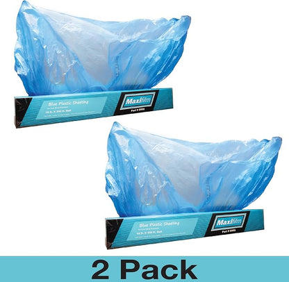 MAXIFILM 20ft x 250ft, 2 Rolls of Blue Overspray Paintable Masking Plastic Sheeting -8 Micron, 0.3 Mil, Protective Masking Film Cover, Auto Painting, Cover Cloth Home Walls Furniture