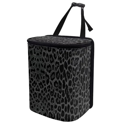 Talayituse Black Leopard Print Car Trash Can with Lid, Leak Proof Auto Trash Bag Hanging Vehicle Garbage Can Multipurpose Storage Container for Back Seat Road Trip
