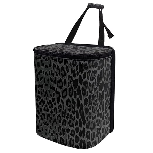 Talayituse Black Leopard Print Car Trash Can with Lid, Leak Proof Auto Trash Bag Hanging Vehicle Garbage Can Multipurpose Storage Container for Back Seat Road Trip