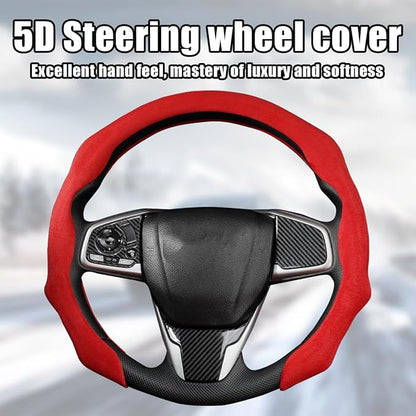 Mandark Car Steering Wheel Cover, Suede Sport Vehicle Steer Wheel Protector Fitting 15 Inch, Non-Slip Comfortable Automotive Interior Decoration Accessories, Universal for Most Cars (Red)