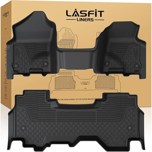 LASFIT Floor Mats for 2019-2024 Dodge Ram 1500 Quad Cab Without 2nd Row Under Seat Storage, Fit for Bench Seat & Carpet Flooring, All Weather TPE Custom Fit Car Mats Floor Liners 1st & 2nd Row, Black