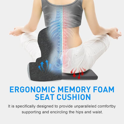 Denchy Car Seat Cushion with Lumbar Support for Long Sitting, Ergonomic Memory Foam Driving Seat Cushions for Semi Truck Bus Driver Trucker, Non Slip Office Chair Cushion (Dark Light Gray)