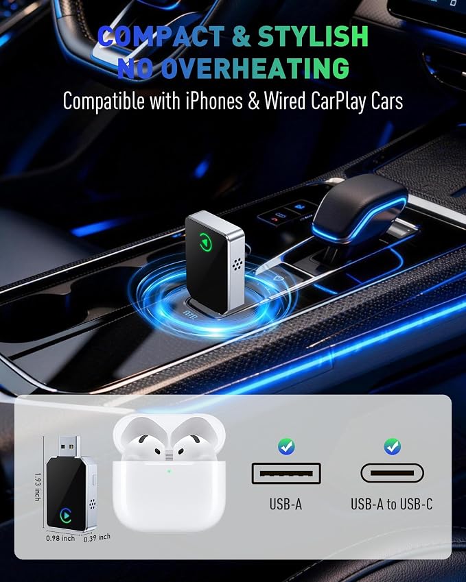 Wireless CarPlay Adapter for iPhone, 2026 Upgraded 2-in-1 Android Auto CarPlay Wireless Adapter, Convert Wired to Wireless, Fast & Stable, Plug & Play, Compatible with Factory Wired CarPlay Cars 2016+