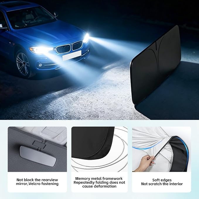 Windshield Sun Shade for BMW 3 Series 2006-2018 Sunshade 300T Windshield Cover Shield Protector Blocks UV Rays Custom Fit 3 Series Front Window Shade Windshield Accessories Keep Cool Foldable