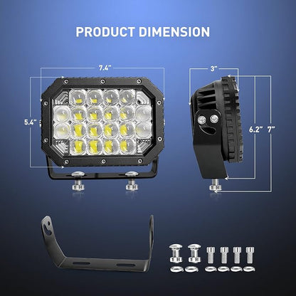 Nilight - 14039C-B LED Light bar 2PCS 7.4Inch 100W Spot & Flood Combo 8000LM 5D Square Off Road Fog Driving Lights Roof Bumper Work Light