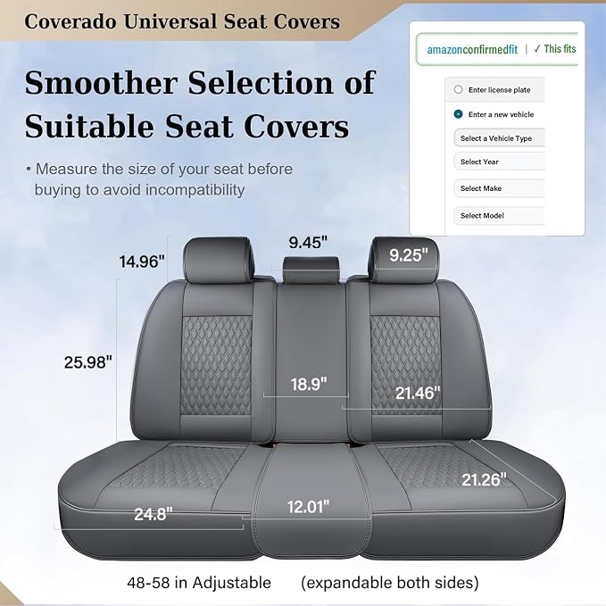 Coverado Rear Seat Covers, Leather Back Seat Cover for Car, Universal Waterproof Automotive Seat Cushion Protector for Most Cars Trucks SUV (Coffee)