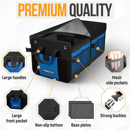 FORTEM Trunk Organizer For SUV Car Organizer and Storage, Multi-Compartment Storage Bag Car Accessories for Women Men, Perfect Christmas Gifts, 1680D Oxford, Non Slip Bottom, Straps, Soft Cover (50L)