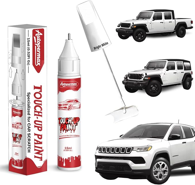 PW7/GW7 Bright White Car Touch Up Paint for Jeep, Color Accurate Two-In-One Car Paint Scratch Repair Pen, Professional Scratch Remover for Vehicles Chips and Nicks Scuff