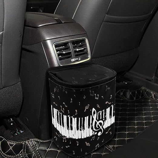 Talayituse Music Note Print Car Trash Can Portable Auto Garbage Bin Multifunctional Vehicle Interior Accessories with Adjustable Straps Universal Fit Truck SUV Sedan