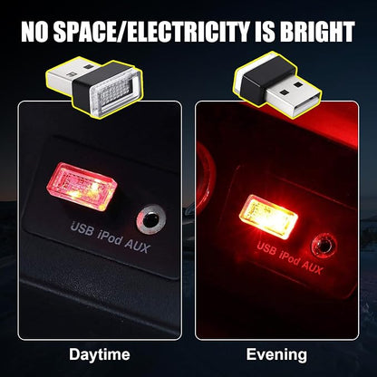 Ziciner 4 PCS USB LED Car Interior Atmosphere Lamp, Portable Mini LED Night Light, Plug-in USB Interface Trunk Ambient Lighting Kit, Universal Interior Accessories (Red+Purple)