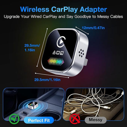 Wireless CarPlay Adapter for iPhone – 2026 4-in-1 Dongle with AirPlay & Screen Mirroring, Low Latency, 5-Second Auto Connect for Wired Cars, Includes USB A/C（Silvery）