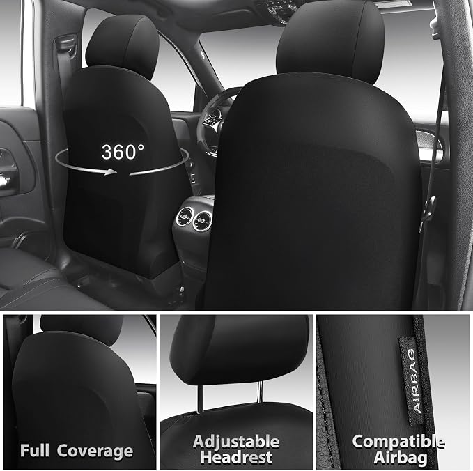 CAR PASS Memory Foam Car Seat Covers,Air Cool Mesh Thick Seat Covers Front Seats,Black Metal Film Leather Seat Cover for Car,Universal Automotive Comfort for Most Car,Truck,Airbag Compatible,All Black