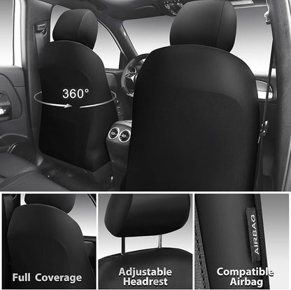 CAR PASS Memory Foam Car Seat Covers,Air Cool Mesh Thick Seat Covers Front Seats,Black Metal Film Leather Seat Cover for Car,Universal Automotive Comfort for Most Car,Truck,Airbag Compatible,All Black