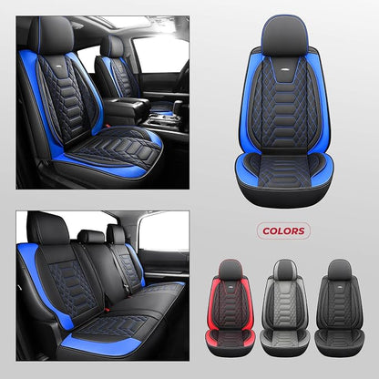 FREESOO Tundra Seat Covers 2014-2021 Full Set, Fit for Toyota Tundra Crewmax Cab, Custom Truck Seat Covers with Waterproof Faux Leather BlackBlue