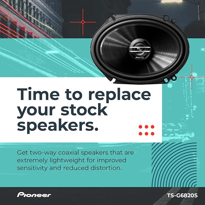 Pioneer G-Series TS-G6820S 6” x 8” 2-Way Speakers (Pair) – 250W Max, Balanced Sound + Smooth Treble, Great Stock Replacement, High-Efficiency Speaker Designed for OEM Power