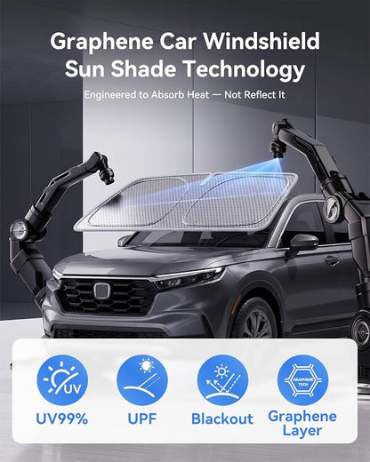 helloleiboo Windshield Sun Shade for Honda CR-V 2023-2026 Graphene Honeycomb Heat Shield with UV Protection Foldable Custom Fit Front Window Sunshade Silver 57" x 30"