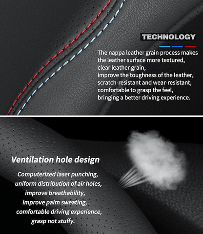 Deer Route Custom-Fit for Tesla Steering Wheel Cover, Premium Leather Car Steering Wheel Cover with Logo, Non-Slip, Breathable, for Tesla Accessories (A-Style,for Tesla)