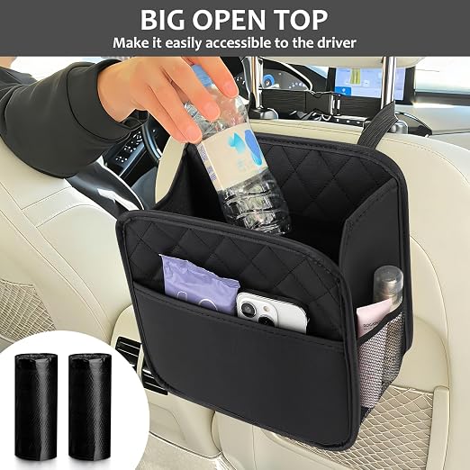 Accmor Car Trash Can, Small Garbage Bag for Car with Support Plate, Hanging Auto Organizer Storage Pockets Portable Automotive Garbage Bin with 60 Pcs Trash Bags, Vehicle Dustbin for SUV Truck Van