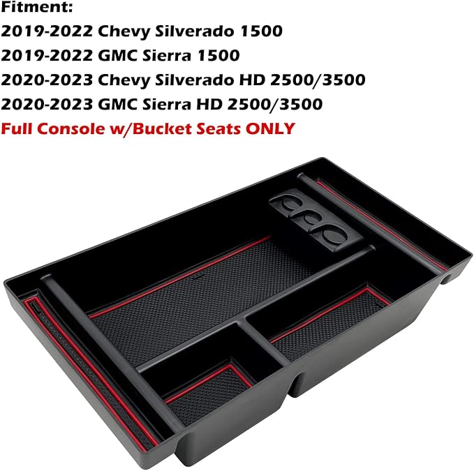 Center Console Organizer Tray fits for 2019-2022 GMC Sierra/Chevy Silverado 1500 Accessories, 2020-2021 2022 2023 Silverado/Sierra 2500 HD/3500 HD