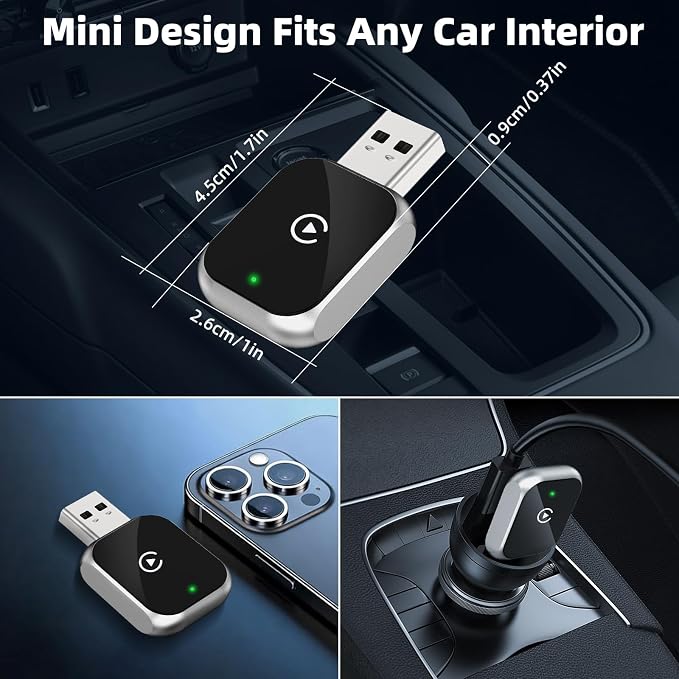 Wireless CarPlay Adapter for iPhone, 5.8GHz WiFi Bluetooth 5.3 Fast Auto Connect Dongle, USB A/C Dual Port Mini Metal Shell, Plug & Play Compatible with Factory Wired CarPlay Cars
